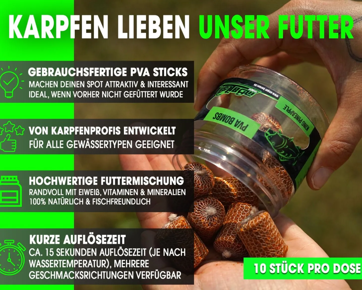 Magic Baits PVA Bombs PVA Sticks Ready PVA Bomb Karpfen Angeln Futter Boilies Futtermittel