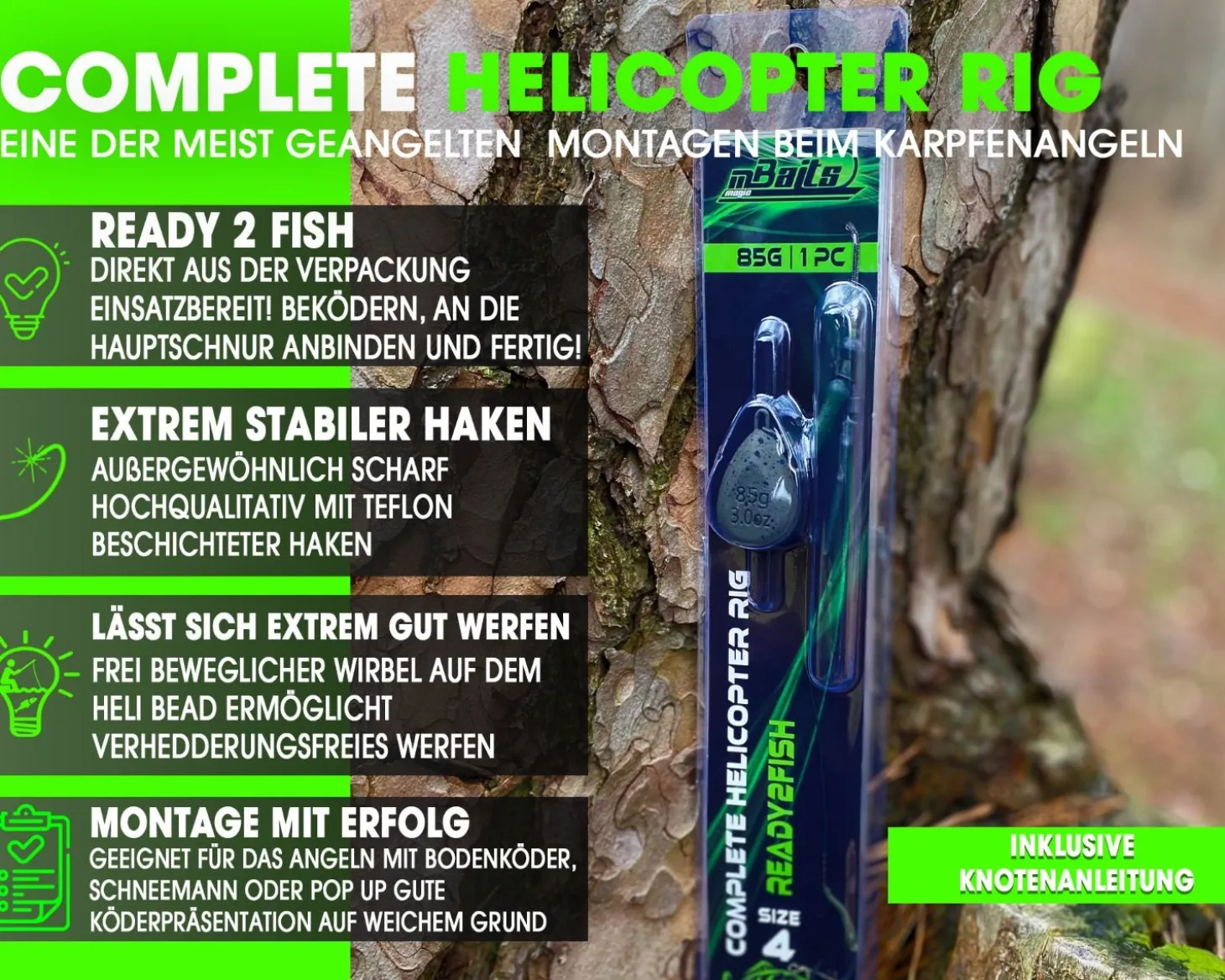 Magic Baits Ready to Fish Complete Helicopter Rig Karpfenmontage fertig zum Angeln Boilie Rig Carptackle Zielfische