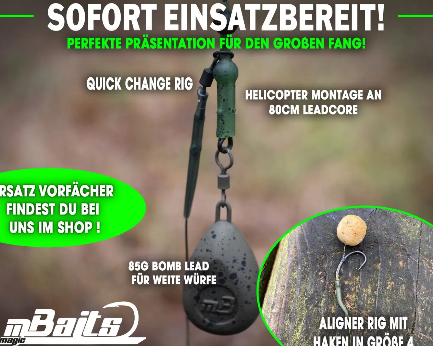 Magic Baits Ready to Fish Complete Helicopter Rig Karpfenmontage fertig zum Angeln Boilie Rig Carptackle Zielfische