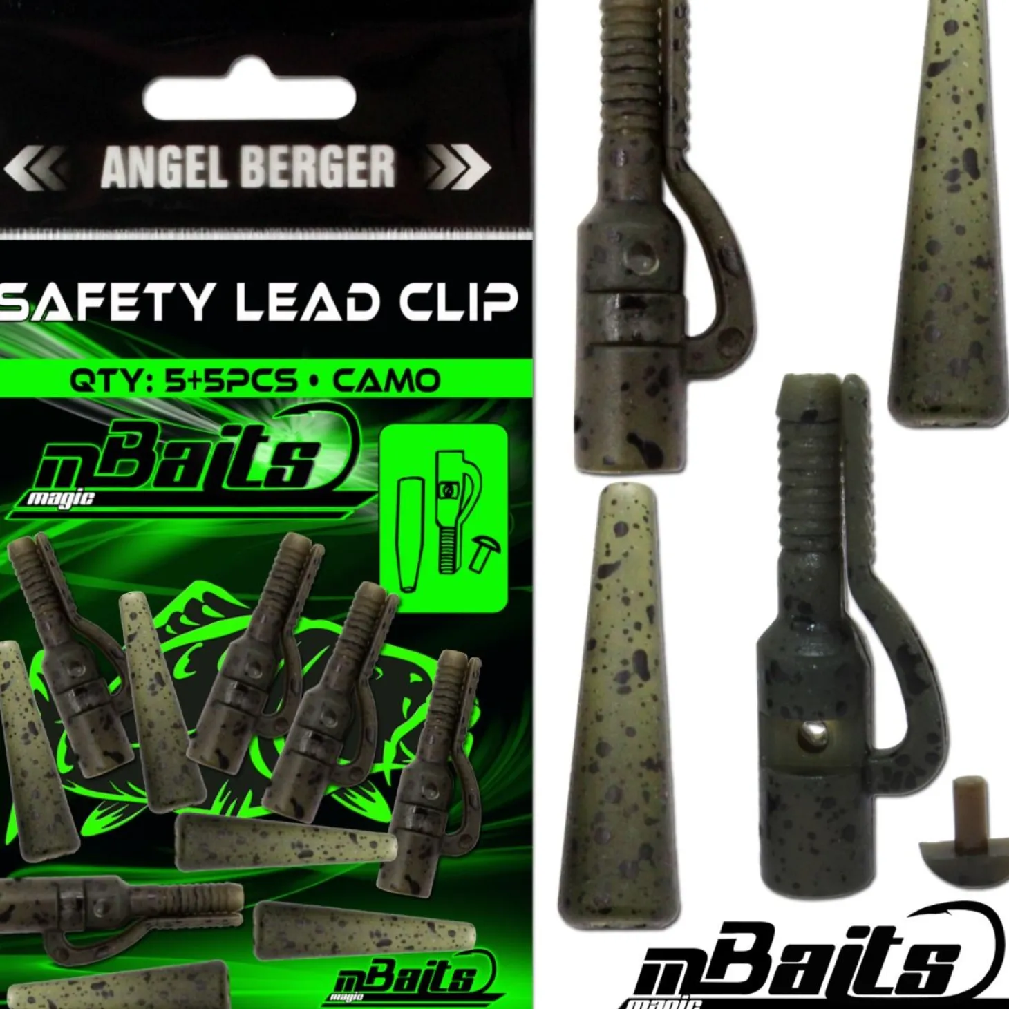 Magic Baits Safety Lead Clip Camo Tail Rubber Lead Clips Rigs Carptackle Zielfische