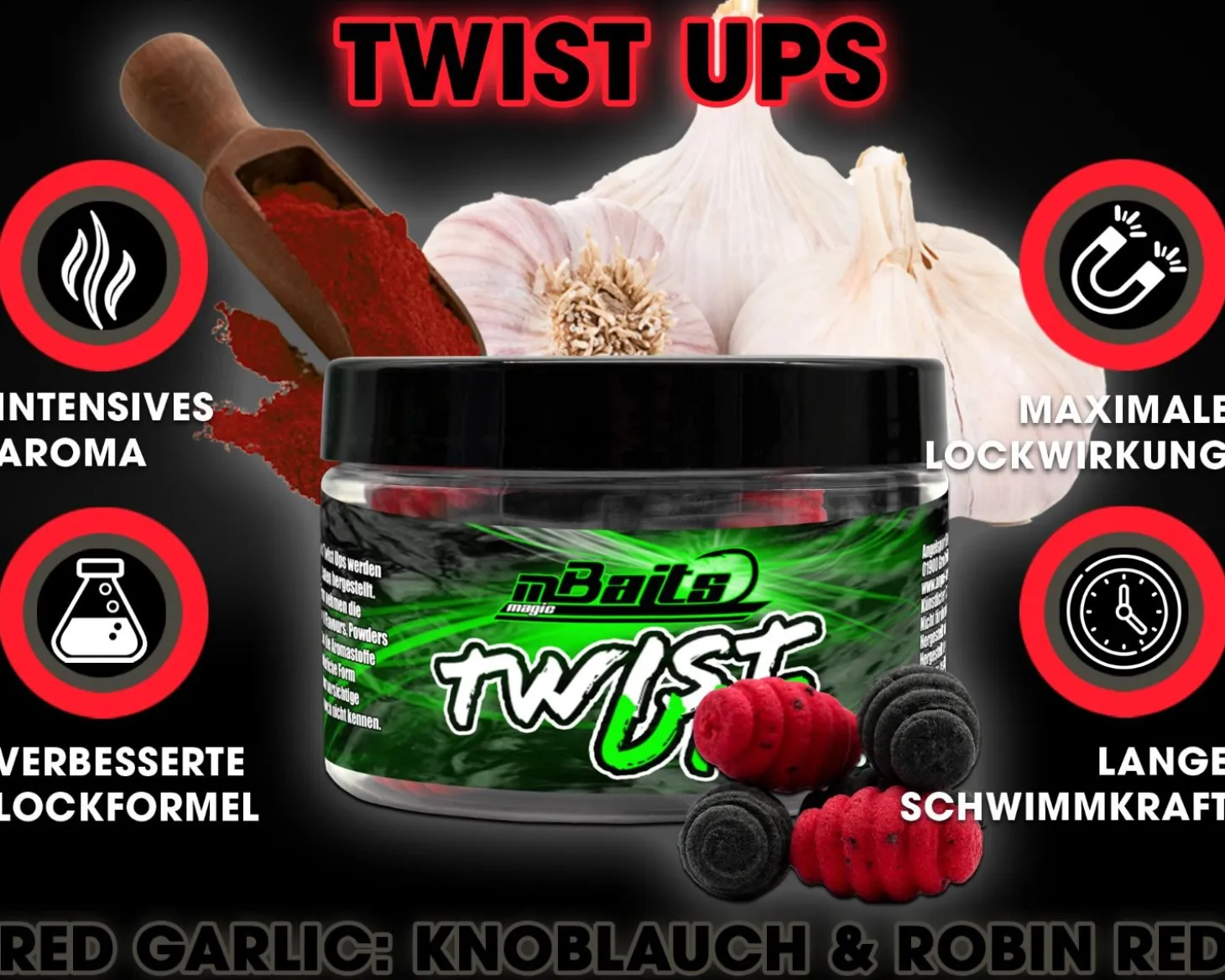 Magic Baits Twist Ups Pop Ups Boilies Premium Range Pop Up Hakenköder schwimmend Karpfenköder-Red Garlic Futtermittel
