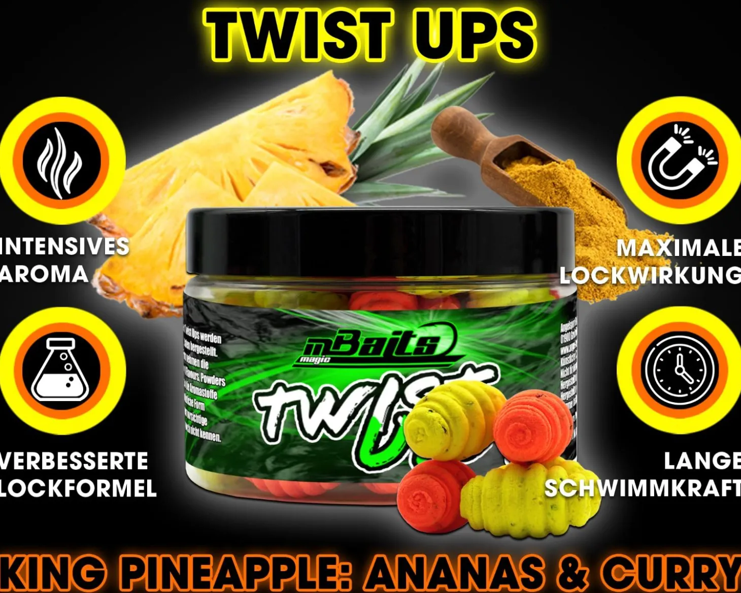 Magic Baits Twist Ups Pop Ups Boilies Premium Range Pop Up Hakenköder schwimmend Karpfenköder-King Pineapple Futtermittel