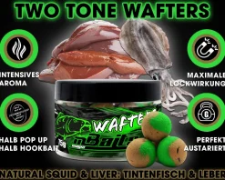 Magic Baits Two Tone Wafters Natural Squid & Liver Half Ups Half Pop Up Half Hookbait schwerelos Karpfenköder Boilie Futtermittel