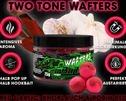 Magic Baits Two Tone Wafters Red Garlic Half Ups Half Pop Up Half Hookbait schwerelos Karpfenköder Boilie Futtermittel
