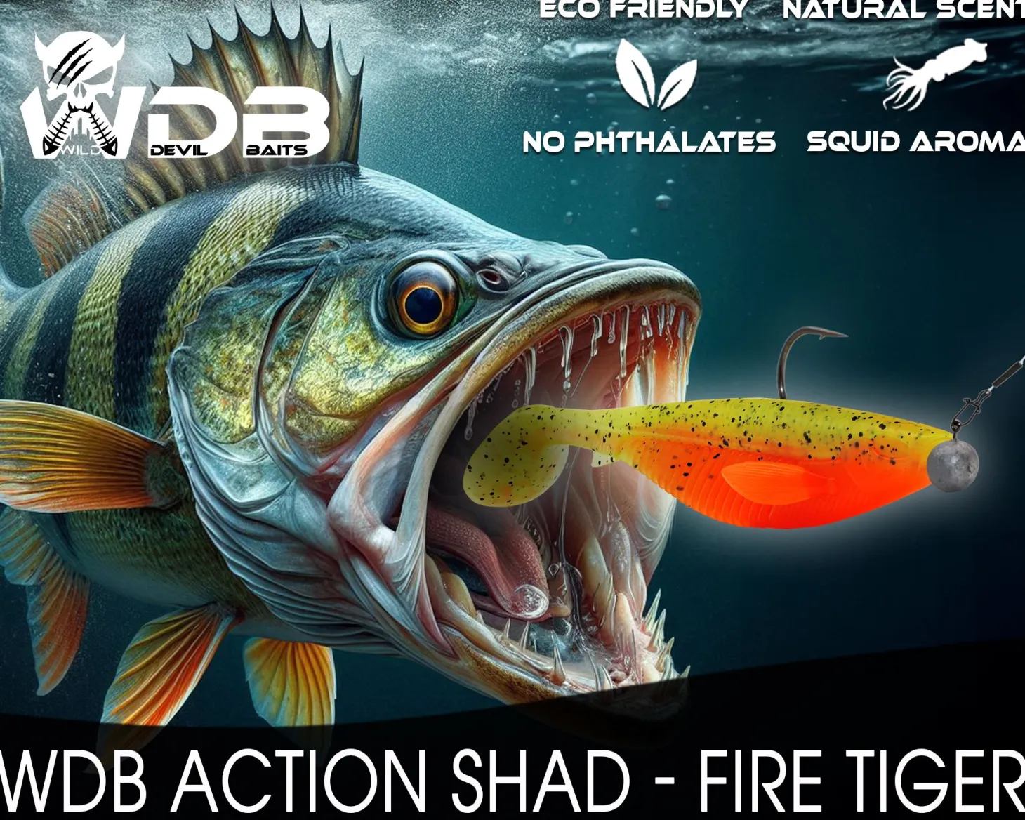 Wild Devil Baits Action Fire Tiger Shad Gummifisch Kunstköder Softlure Gummiköder Hecht Barsch Zander Angelköder Raubfischköder Angelköder