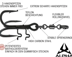 Wild Devil Baits Alpha Head Hook System Kopf Drilling System Baitholder Treble Hook Genickdrilling Stingerhaken Angelzubehör