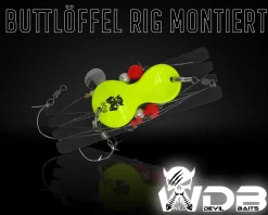 Wild Devil Baits Buttlöffel Rig UV Yellow Butt Lure with Rig Butt Löffel Vorfach montiert Plattfisch Meeresvorfach Brandungsvorfach Angelköder