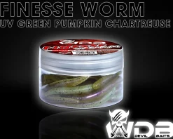 Wild Devil Baits Finesse Worm UV Green Pumpkin Chartreuse TPE Würmer Kunstköder Angelwurm floating Angelköder