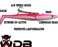 Wild Devil Baits Giant Sand Eel 286g Sandaal Meeres Shad Gummifisch -Hot Pink-286g Angelköder
