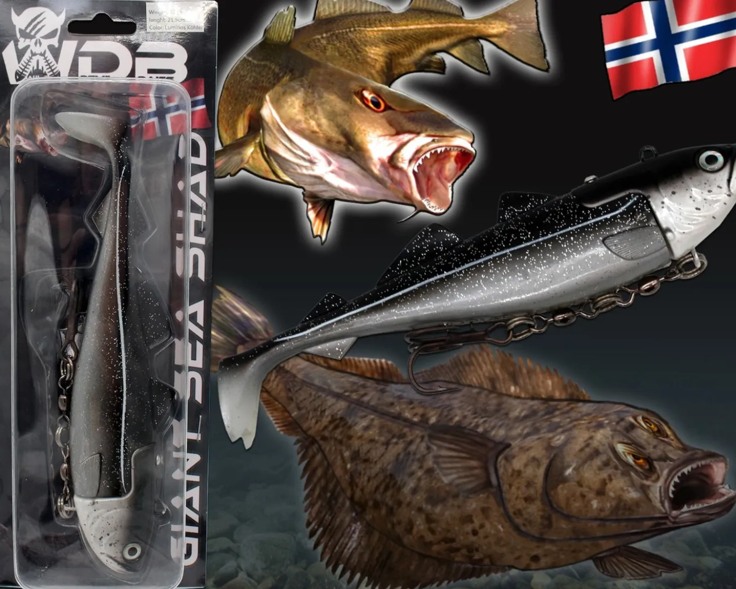 Wild Devil Baits Giant Sea Shad Dorsch Heilbutt Seelachs Köder Meeresangeln Angelköder