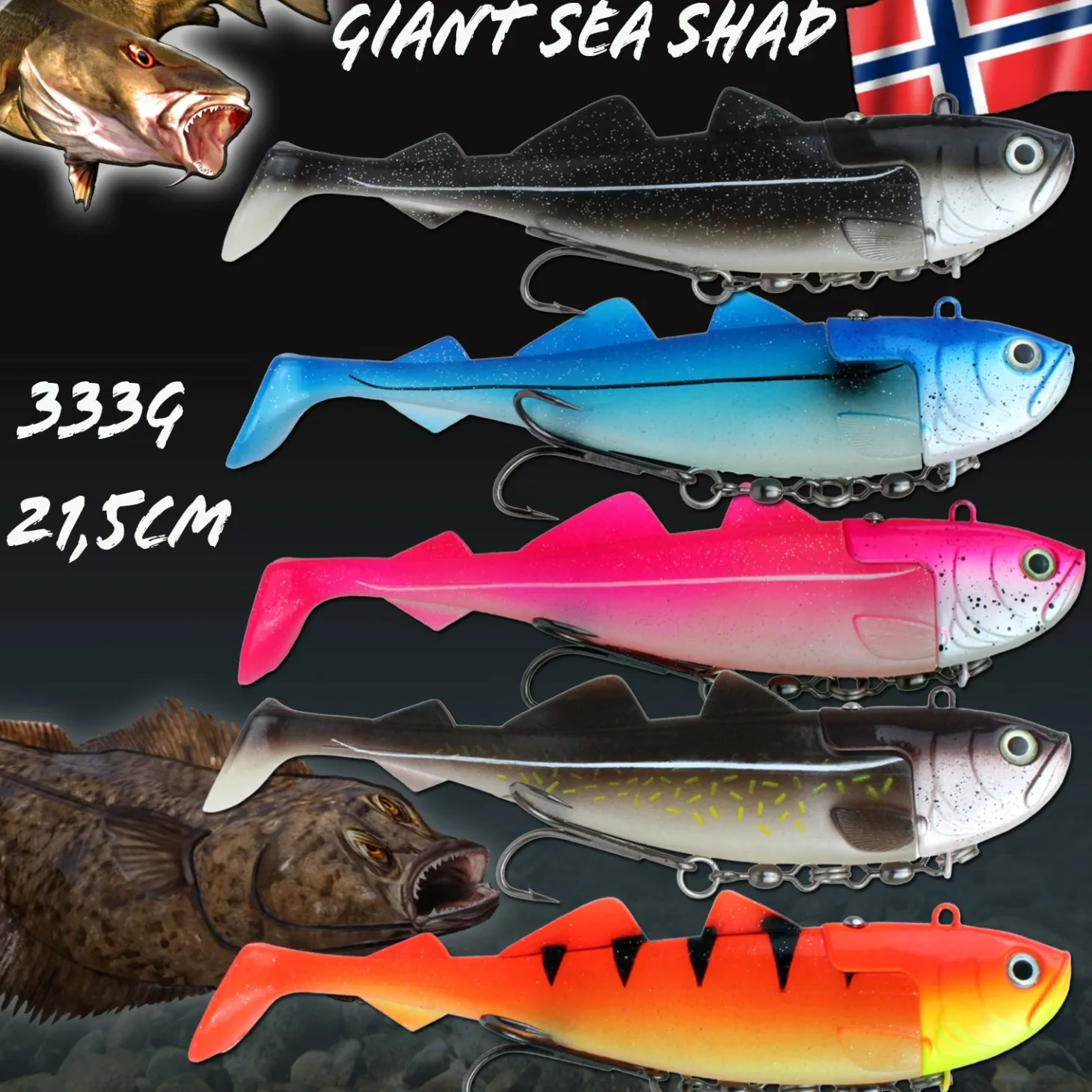 Wild Devil Baits Giant Sea Shad Dorsch Heilbutt Seelachs Köder Meeresangeln Angelköder