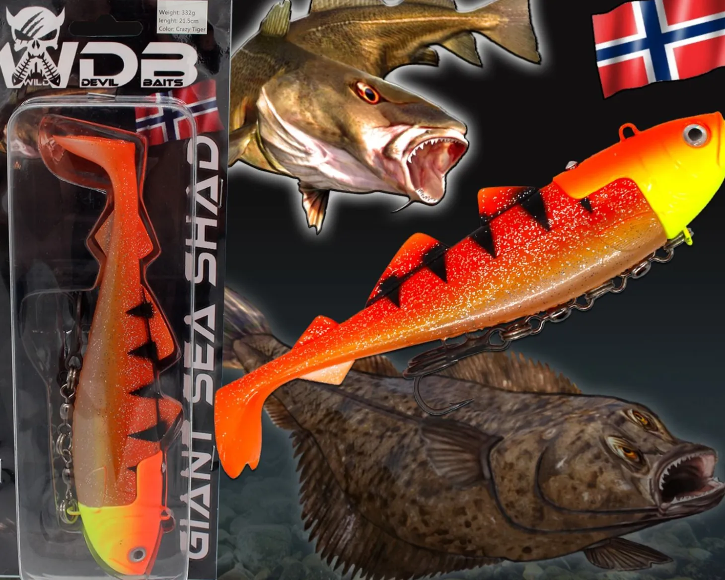 Wild Devil Baits Giant Sea Shad Dorsch Heilbutt Seelachs Köder Meeresangeln Angelköder