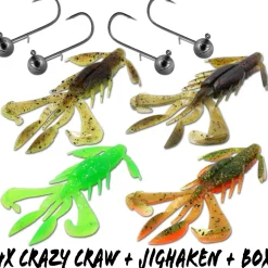 Wild Devil Baits Krebs Sortiment mit Box Crazy Craw mit Jighaken Crawler Set Angelköder