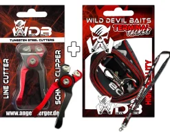 Wild Devil Baits Line Cutter mit Lanyard mit Massband Schlüselband mit Measure Scale Tungsten Steel Schnur Clipper Angelzubehör