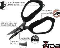 Wild Devil Baits Line Scissors 12cm Angelschere Schnurschere Schere zum Schneiden von Angelschnüren Angelzubehör