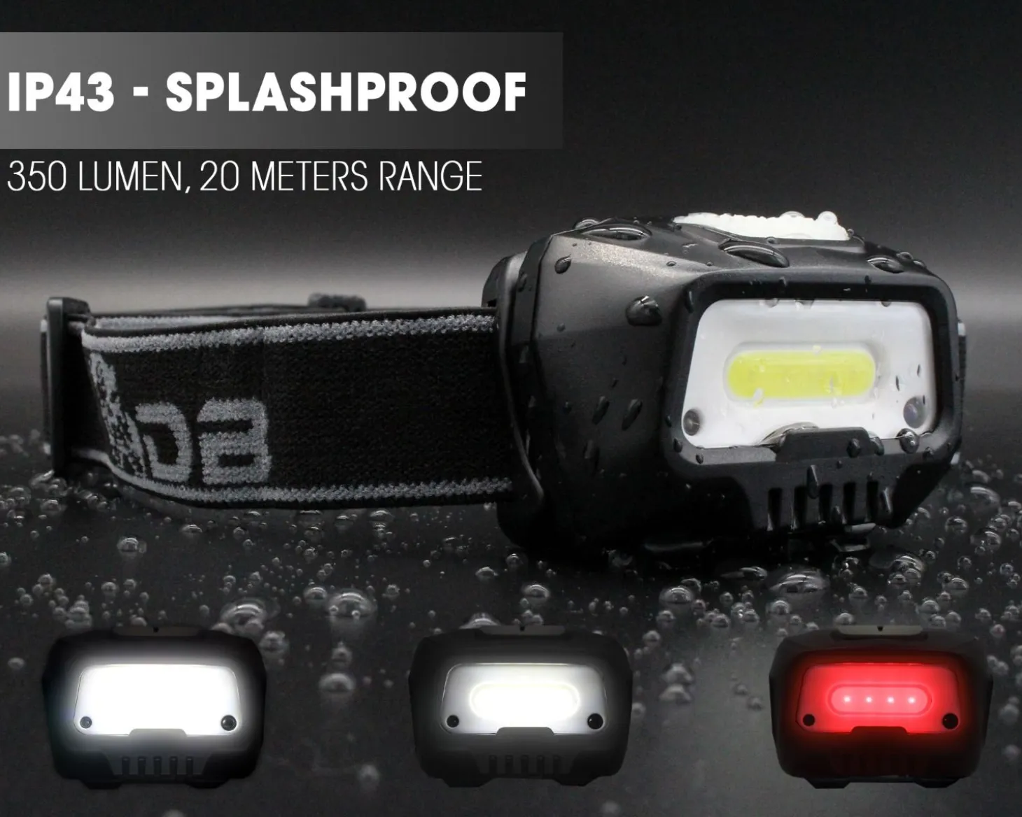 Wild Devil Baits Mega Light Head Lamp Kopflampe mit Bewegungssensor USB Akku Sensor LED Stirnlampe Zielfische