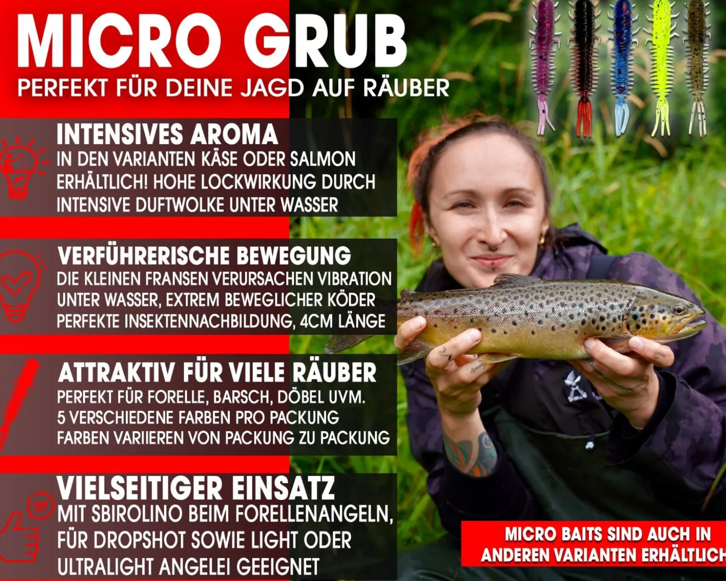 Wild Devil Baits Micro Grub Mix 4cm UL Mini Gummifisch Gummiköder Barsch Forelle Angelköder