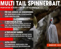 Wild Devil Baits Multi Tail Spinnerbait Spinner Bait Kunstköder Spin Jig Angelköder Barsch Hecht Zander Angelköder