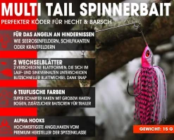 Wild Devil Baits Multi Tail Spinnerbait Spinner Bait Kunstköder Spin Jig Angelköder Barsch Hecht Zander Angelköder