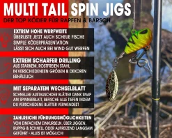 Wild Devil Baits Multi Tail Spin Jig Bleikopfspinner Jig Spinner Kunstköder Wechselblätter Spinner