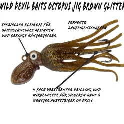 Wild Devil Baits Octopus Jig Brown Glitter Dorsch Heilbutt Seelachs Köder Pilker Meeresangeln  Angelköder