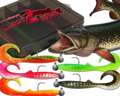Wild Devil Baits Ready2Fish Tornado Curly Tail mit Box Twister Gummifisch Set mit Jighaken fertig zum Angeln Angelköder