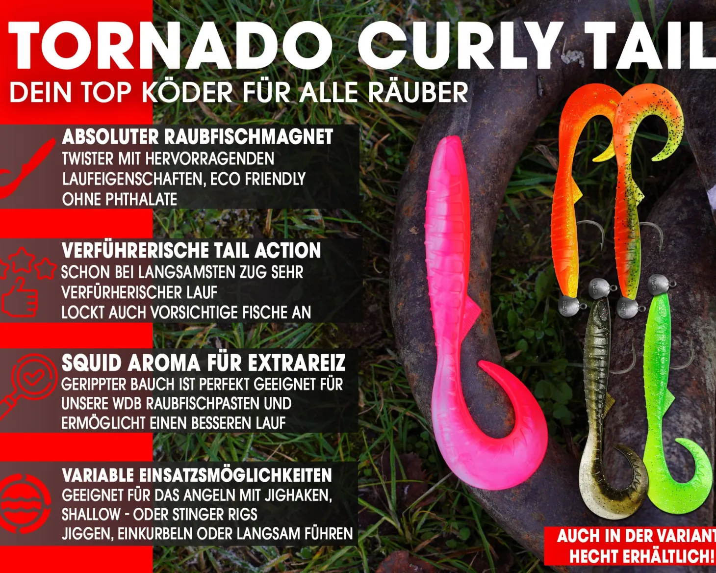 Wild Devil Baits Ready2Fish Tornado Curly Tail mit Box Twister Gummifisch Set mit Jighaken fertig zum Angeln Angelköder