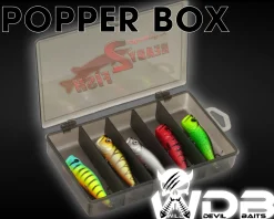 Wild Devil Baits Ready2Fish Wobbler Set Popper in Box Topwater Hardbaits für Hecht Zander Barsch Oberflächenköder mit Kunstköderbox Kunstköder Set Angelköder Angelköder