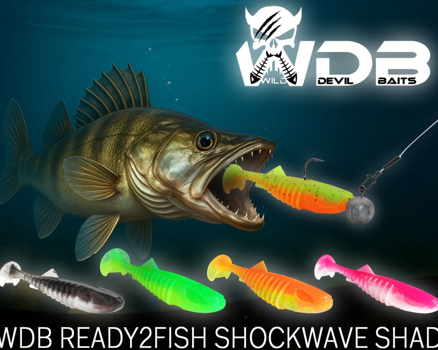 Wild Devil Baits Ready2Fish Shockwave Shad mit Box Gummifisch Set mit Jighaken Kunstköder Gummiköder Angelset Angelköder