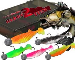 Wild Devil Baits Ready2Fish Shockwave Shad mit Box Gummifisch Set mit Jighaken Kunstköder Gummiköder Angelset Angelköder