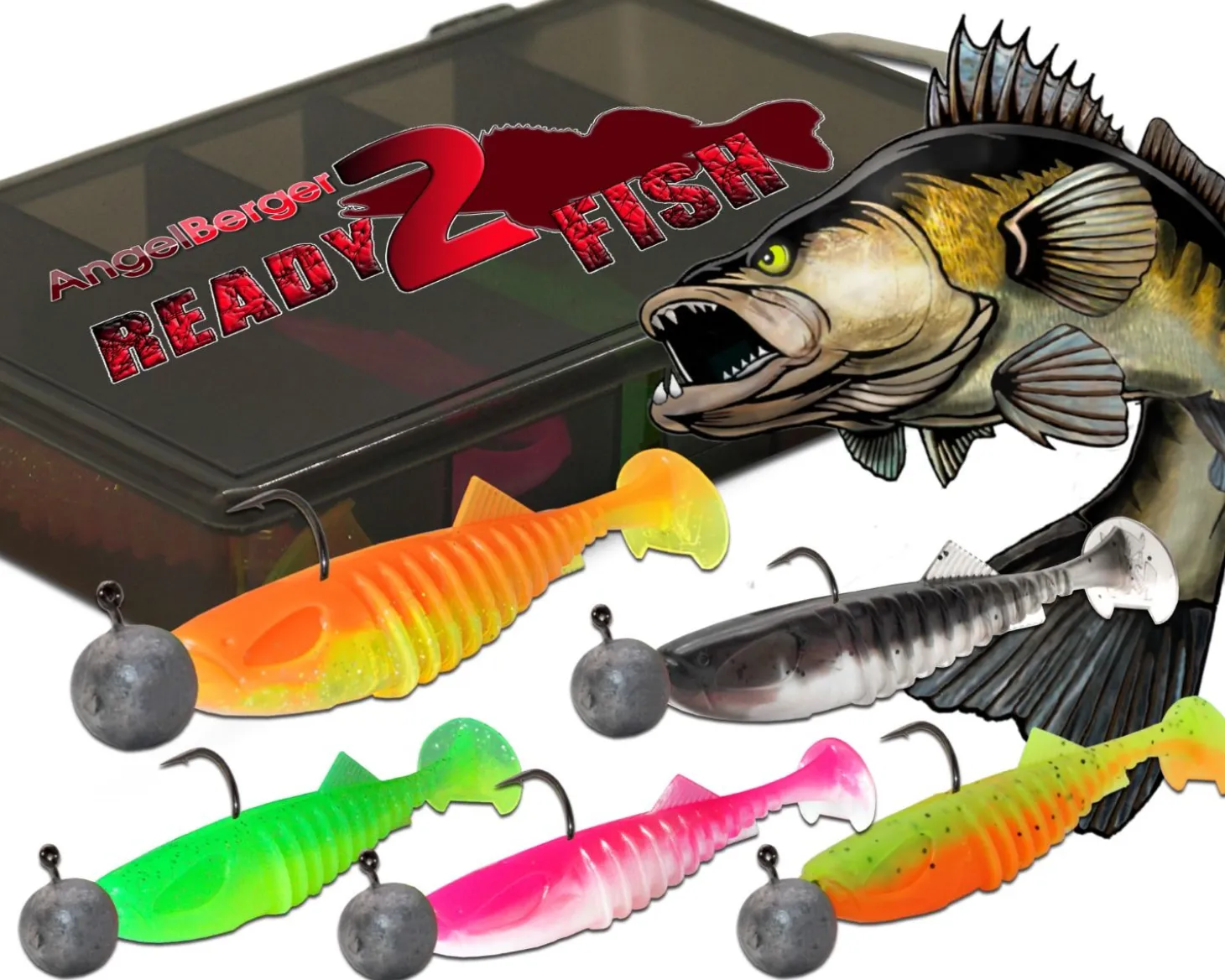 Wild Devil Baits Ready2Fish Shockwave Shad mit Box Gummifisch Set mit Jighaken Kunstköder Gummiköder Angelset Angelköder
