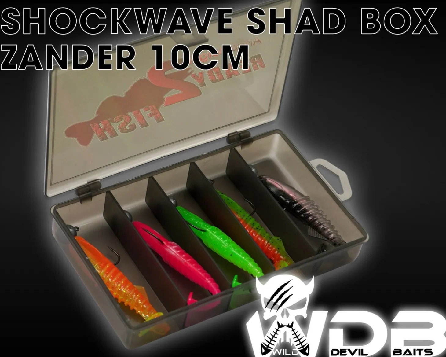 Wild Devil Baits Ready2Fish Shockwave Shad mit Box Gummifisch Set mit Jighaken Kunstköder Gummiköder Angelset Angelköder