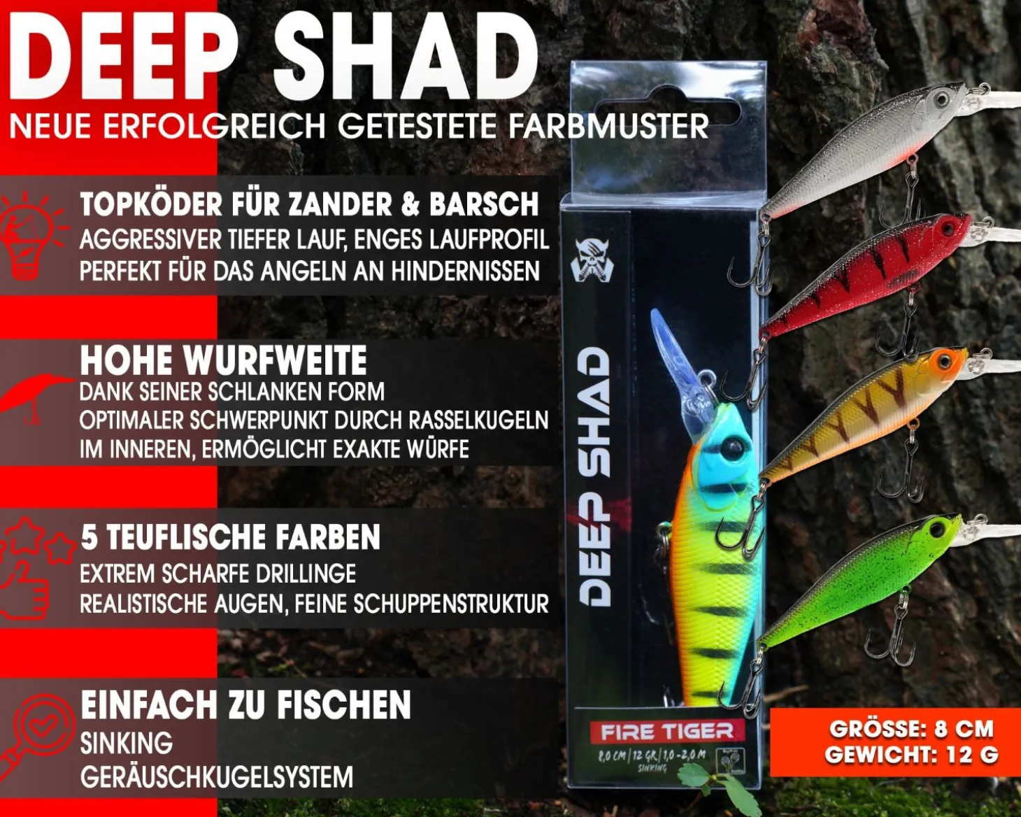 Wild Devil Baits Ready2Fish Wobbler Set Deep Shad in Box Wobbler Hardbaits für Hecht Zander Barsch Angelköder