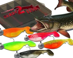 Wild Devil Baits Ready2Fish Action Shad mit Box Gummifisch Set mit Jighaken fertig zum Angeln Angelköder