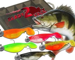 Wild Devil Baits Ready2Fish Action Shad mit Box Gummifisch Set mit Jighaken fertig zum Angeln Angelköder