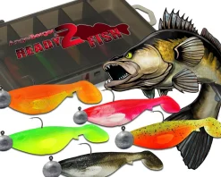 Wild Devil Baits Ready2Fish Action Shad mit Box Gummifisch Set mit Jighaken fertig zum Angeln Angelköder