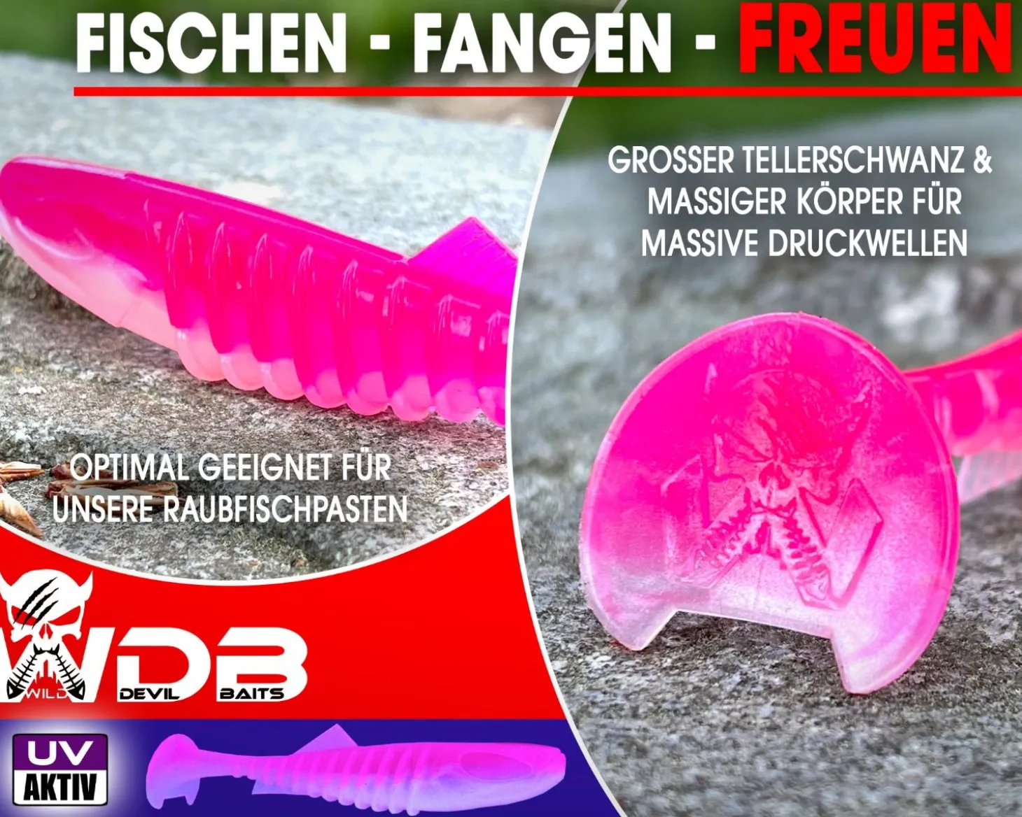 Wild Devil Baits Shockwave Shad 20cm Gummifisch Kunstköder Softlure Gummiköder Hecht Wels Dorsch Heilbutt Meeresköder Raubfischköder Angelköder