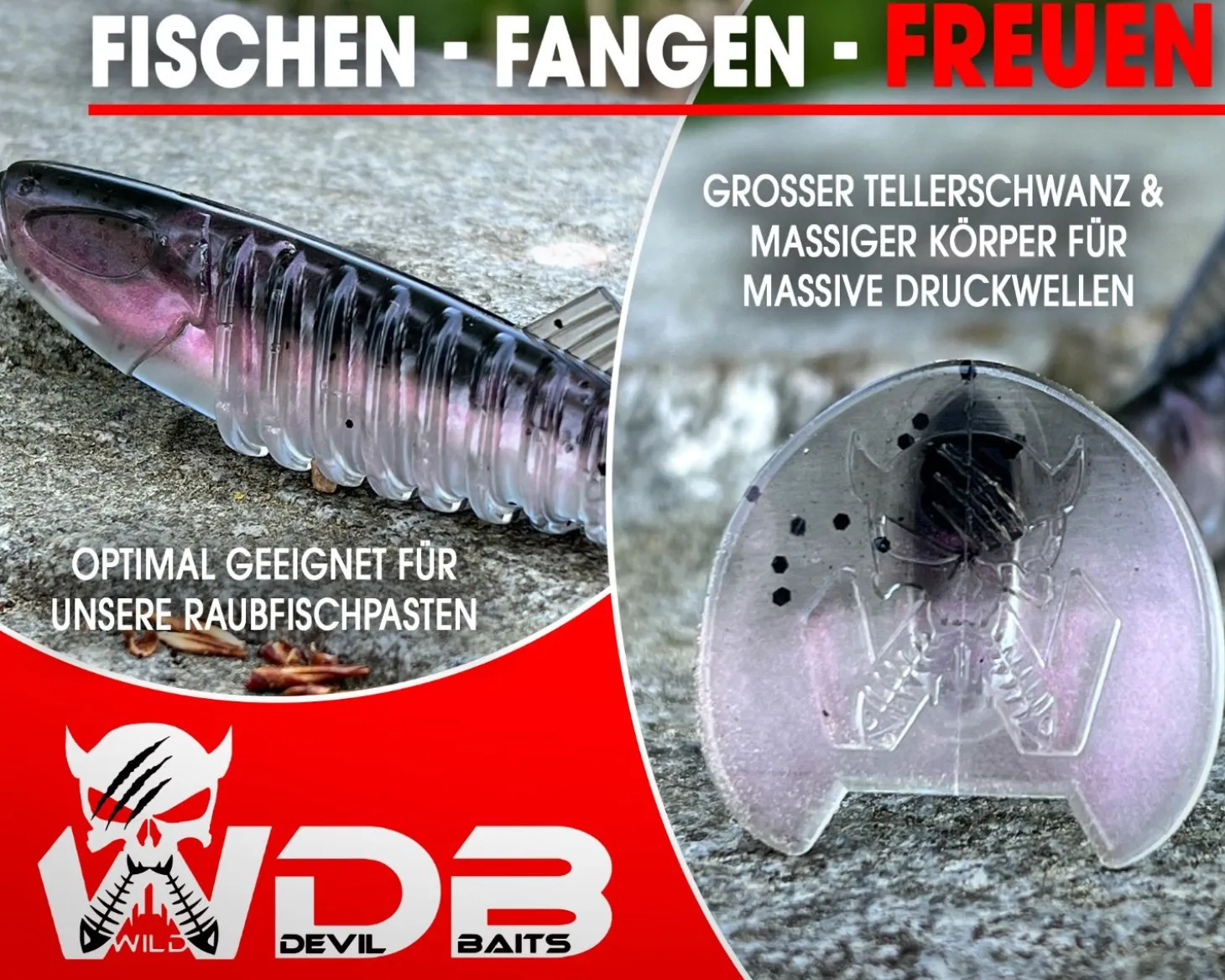 Wild Devil Baits Shockwave Shad 20cm Gummifisch Kunstköder Softlure Gummiköder Hecht Wels Dorsch Heilbutt Meeresköder Raubfischköder Angelköder