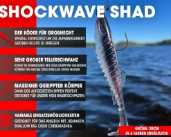 Wild Devil Baits Shockwave Shad 20cm Gummifisch Kunstköder Softlure Gummiköder Hecht Wels Dorsch Heilbutt Meeresköder Raubfischköder Angelköder