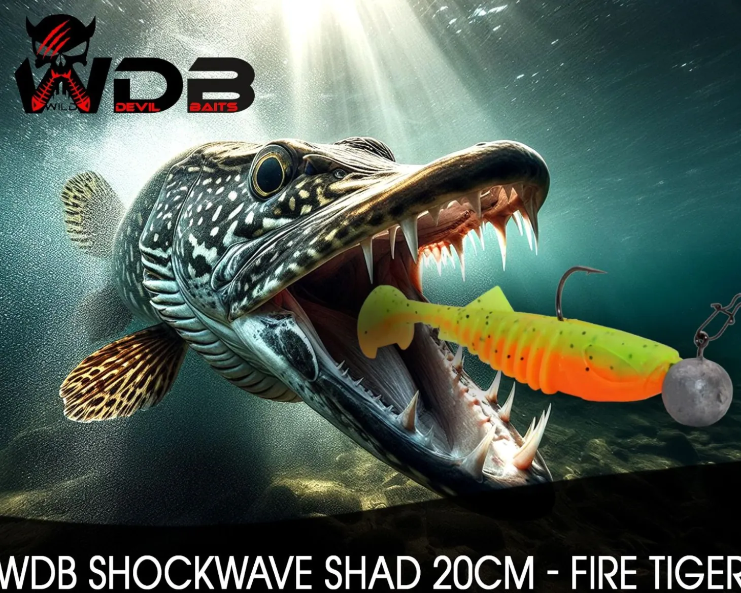 Wild Devil Baits Shockwave Shad 20cm Gummifisch Kunstköder Softlure Gummiköder Hecht Wels Dorsch Heilbutt Meeresköder Raubfischköder Angelköder