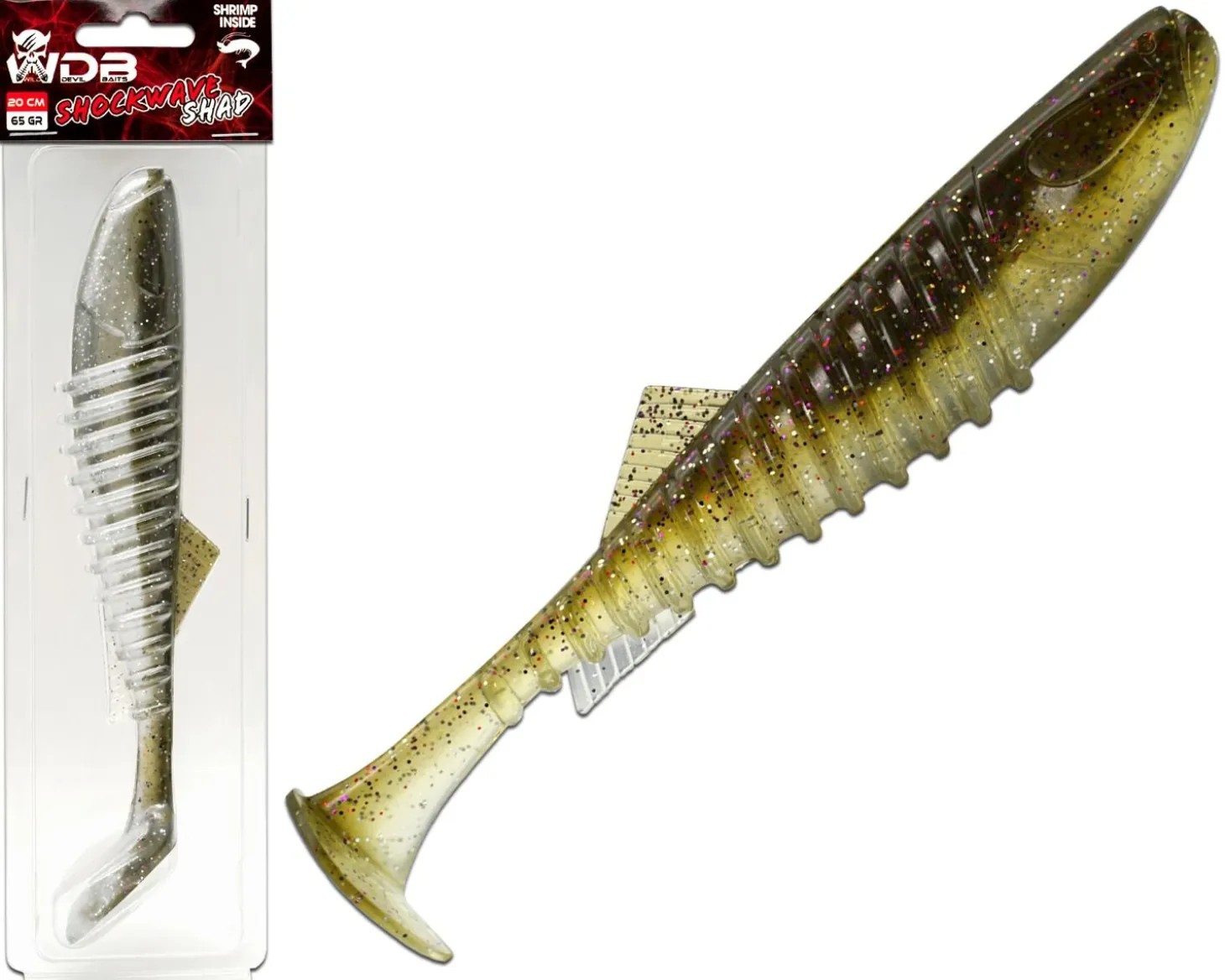 Wild Devil Baits Shockwave Shad 20cm Gummifisch Kunstköder Softlure Gummiköder Hecht Wels Dorsch Heilbutt Meeresköder Raubfischköder Angelköder