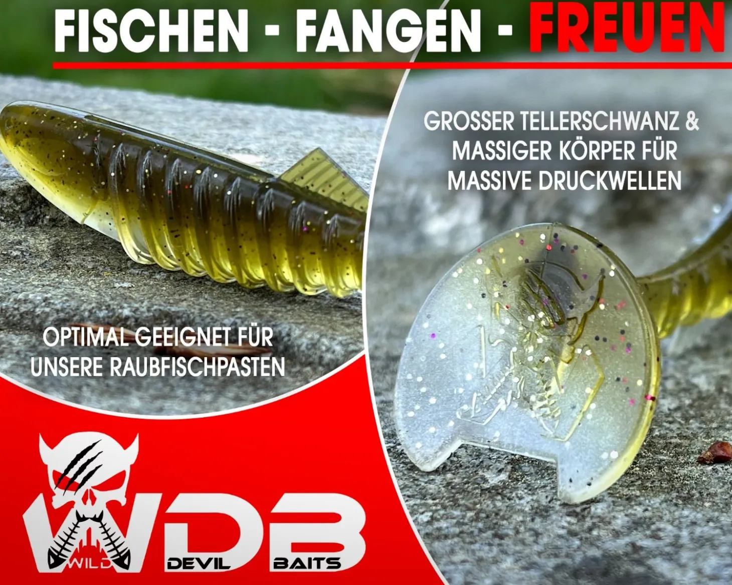 Wild Devil Baits Shockwave Shad 20cm Gummifisch Kunstköder Softlure Gummiköder Hecht Wels Dorsch Heilbutt Meeresköder Raubfischköder Angelköder
