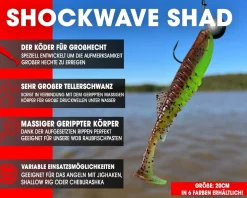 Wild Devil Baits Shockwave Shad UV Green Pumpkin Chartreuse Gummifisch Kunstköder Softlure Gummiköder Hecht Barsch Zander Angelköder Raubfischköder Angelköder