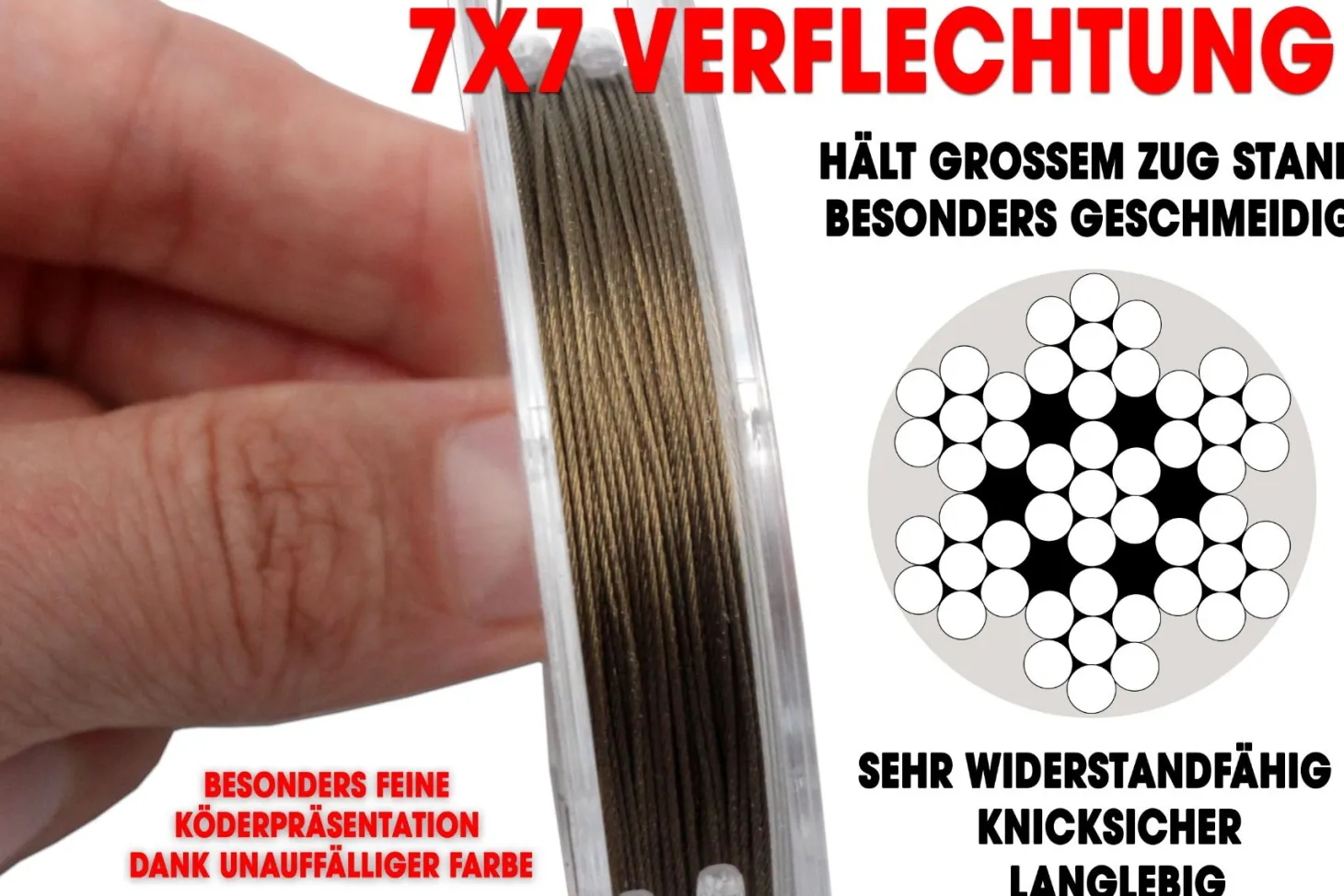 Wild Devil Baits Steel Wire 7x7 Stahlvorfach 10m Raubfischvorfach Hecht Vorfachmaterial Steel Leader Vorfachschnur