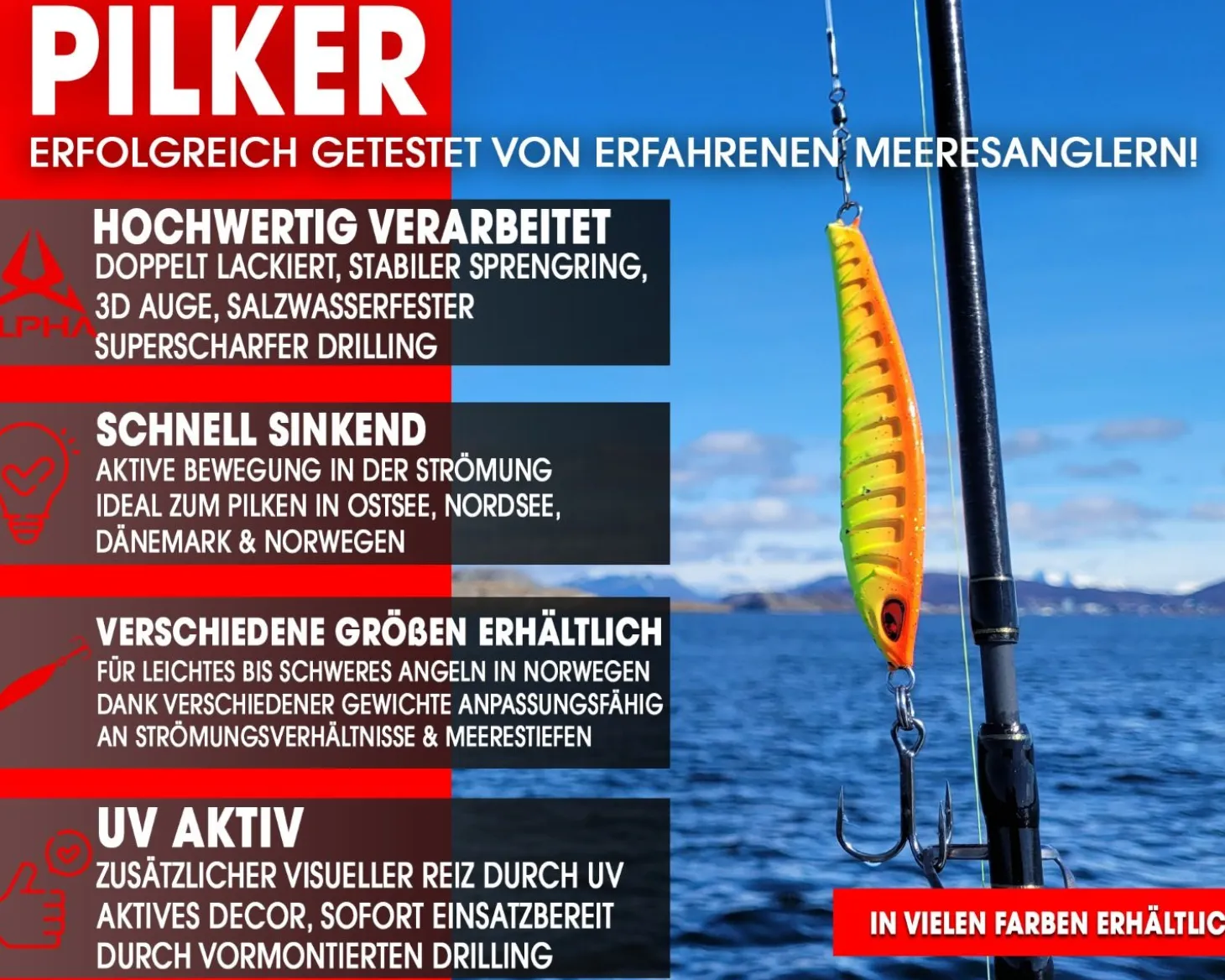Wild Devil Baits Strike Pilk Fire Orange Pilker Meeresköder Angeln Dorsch Heilbutt Norwegen Köder Meeresangeln Angelköder