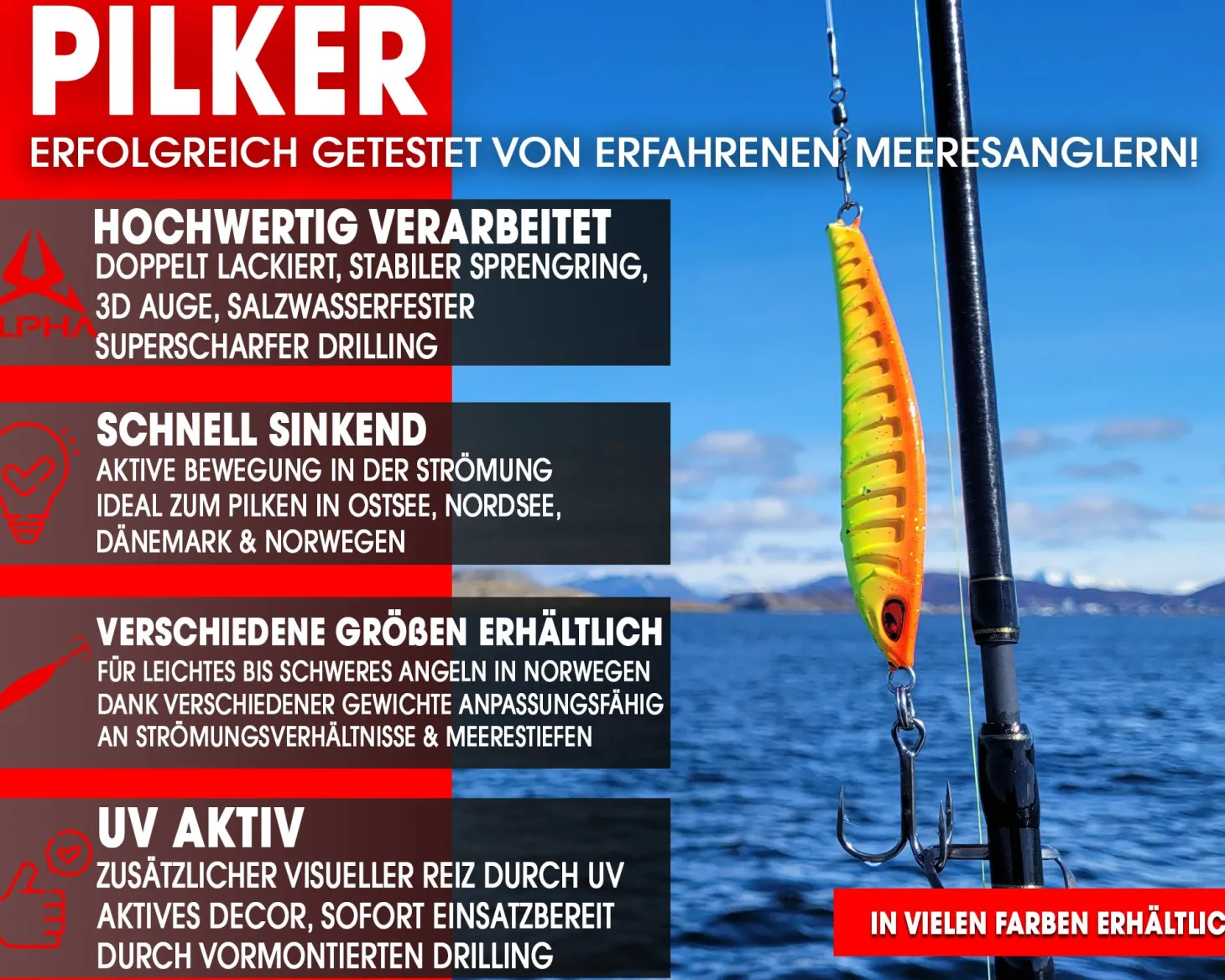 Wild Devil Baits Strike Pilk Fire Orange Pilker Meeresköder Angeln Dorsch Heilbutt Norwegen Köder Meeresangeln Angelköder