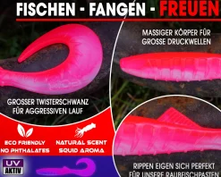 Wild Devil Baits Tornado Curly Tail Hot Pink Twister Gummifisch Shad Kunstköder Softlure Gummiköder Hecht Barsch Zander Angelköder