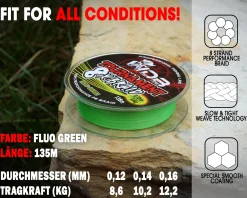 Wild Devil Baits Tournament 8 Braid Fluo Green 8x fach rund geflochtene Angelschnur Braided Fishing Line Geflochtene Angelschnur