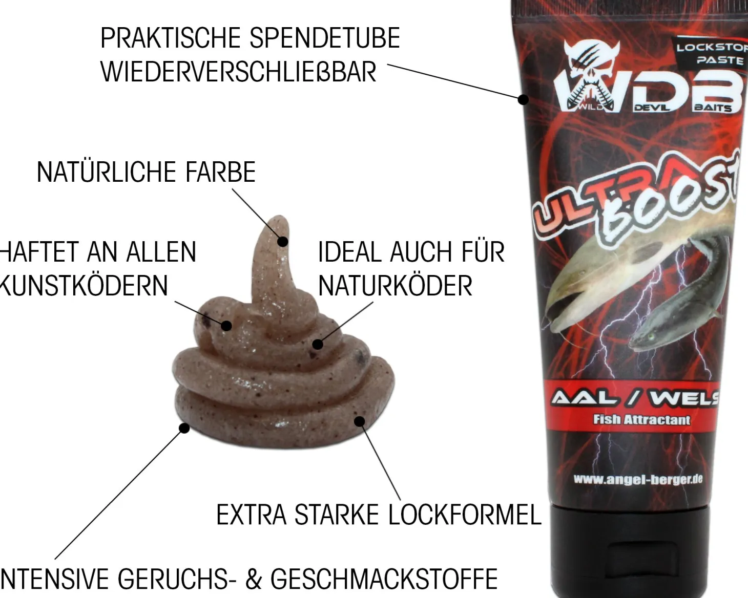 Wild Devil Baits Ultra Boost Raubfischpaste Aal/Wels Lockstoff Paste Fish Attractant Köder Paste Raubfisch Aroma Futtermittel