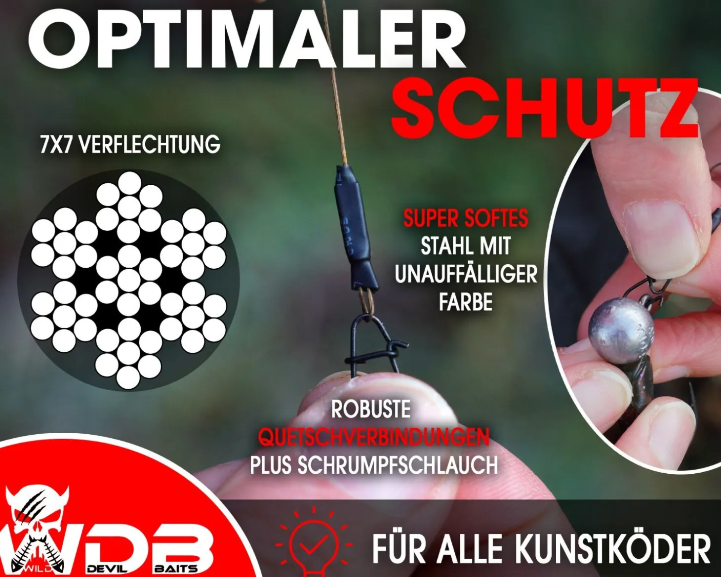 Wild Devil Baits Wire Leader Egg Snap - No Knot 7x7 Stahlvorfach 50cm Spinnvorfach Raubfisch Vorfach Kunstköder Vorfächer Angelzubehör
